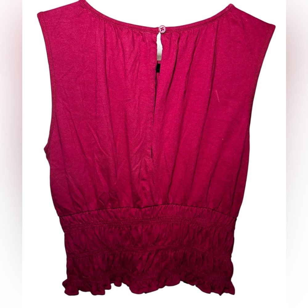 LOFT Ruffled Sleeveless Top in Deep Raspberry - Picture 2 of 6